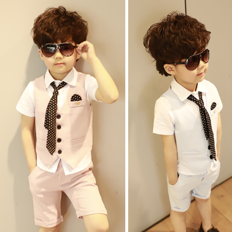 Bộ đồ bé trai mùa hè cho bé bộ vest ngắn tay cho bé bộ vest ba mảnh trong bộ đồ bé nhỏ quần áo trẻ em xuất khẩu
