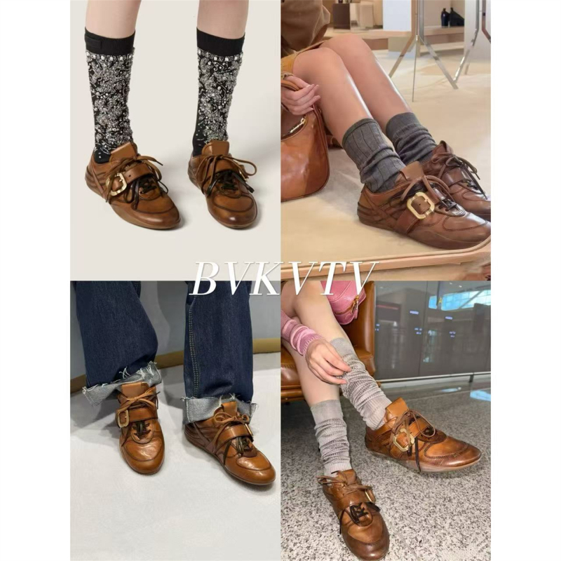 Bvkvtv Is Lightweight and Comfortable on the Feet, Runway Style ~ 25S New Retro Metal Distressed Flat German Training Shoes for Women Bvkvtv Is Lightweight and Comfortable on the Feet, Runway Style ~ 25S New Retro Metal Distressed Flat German Training Shoes for Women