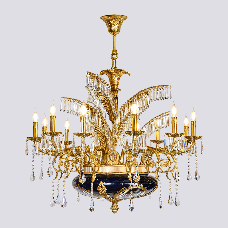 French pure copper chandeliers villa key-2 luxury romantic European ceramic crystal lamp double living room light court lamps and lanterns