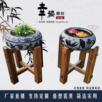Stone carving fish tank small flower pot small stone cylinder fish fish small size stone basin indoor build scenery green stone water cylinder type flower decoration pendulum piece