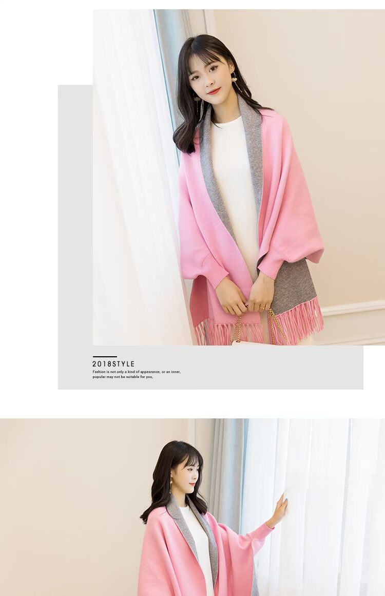 Mùa thu và mùa đông mới với tay áo choàng cashmere áo choàng nữ dày lên ấm áp hai mặt rắn màu khăn choàng dệt kim khăn quàng đỏ khăn trùm đầu đi phượt
