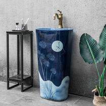 Retro Art Ceramic Columns Style Washbasin Floor-Style Integrated Outdoor Washbasin Villa Outdoor Garden Courtyard