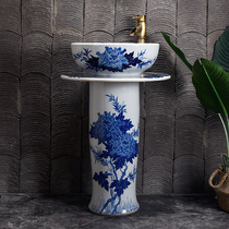 Jingdezhen Green Flower Ceramic Column Type Washbasin Outdoor Hand Wash Basin Courtyard Balcony Pool Outdoor Creative Column Basin