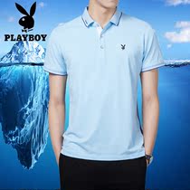 Playboy Tencel half sleeve t-shirt Mens lapel casual short sleeve polo shirt Breathable short sleeve loose Korean t-shirt