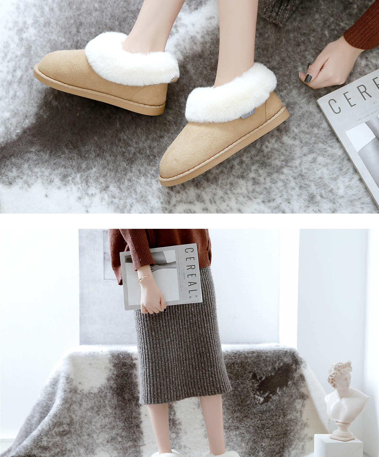 Dép cotton đế bệt của phụ nữ và nhung trong nhà gói mùa đông trong nhà với những ngày ấm áp mang giày nhà mềm mại giày đế mềm chống trượt dép đi trong nhà đẹp