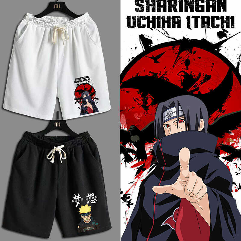 Naruto Anime Collaboration Five-Point Shorts for Men, Featuring Naruto, Sasuke, Kakashi, Trendy Sports Casual Pants for Summer Naruto Anime Collaboration Five-Point Shorts for Men, Featuring Naruto, Sasuke, Kakashi, Trendy Sports Casual Pants for Summer