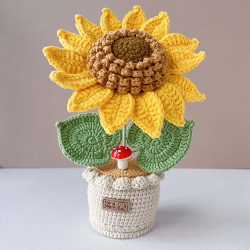Finished Product: Hand-Knitted Sunflower Bouquet, Yarn Crocheted Sunflower Ornament, Gift for Girlfriend or Best Friend on Birthday