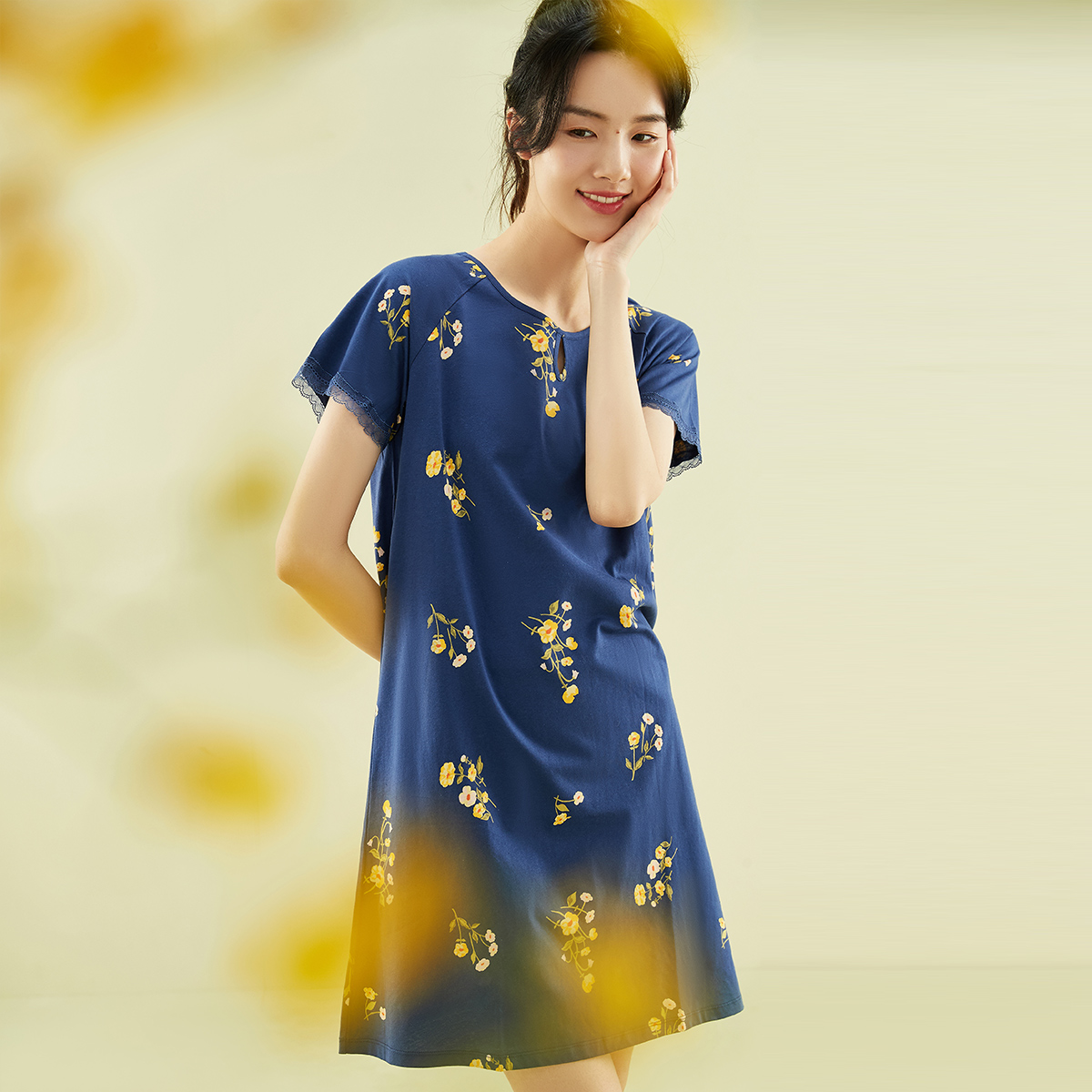 Top melon melon women's nightdress summer cotton short-sleeved pajamas sweet home skirt top pipepipe new product