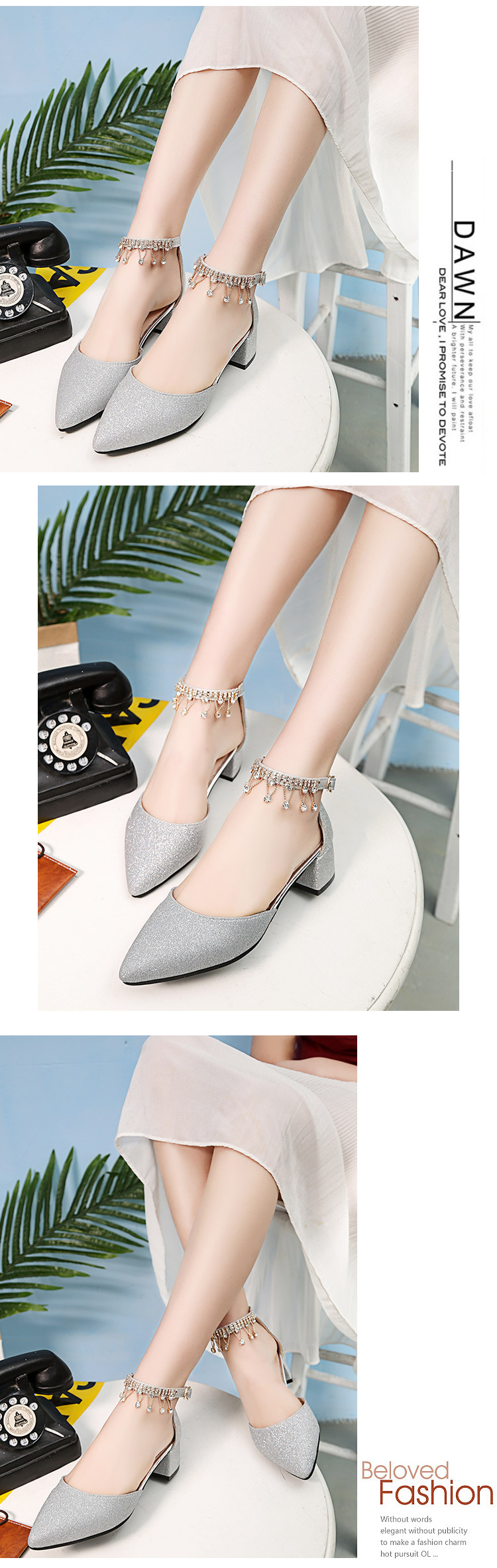 Giày sequin nữ 2018 hè mới Giày cao gót mũi nhọn đế dày hoang dã với giày đơn có sandal đính hạt sandal nữ hàn quốc