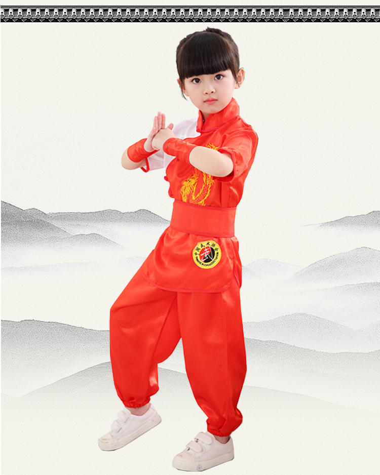 Quần áo võ thuật biểu diễn quần áo trẻ em tay ngắn Trung Quốc tập thể dục Kung Fu quần áo bé trai và bé gái quần áo cho trẻ 14 tuổi nam