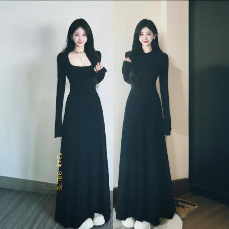 【270G Cotton Brushed Fabric】2025 Autumn Slim-Fit Long Dress for Women, Waist-Cinching, Slimming, Square-Neck, Elegant Knit Dress 【270G Cotton Brushed Fabric】2025 Autumn Slim-Fit Long Dress for Women, Waist-Cinching, Slimming, Square-Neck, Elegant Knit Dress