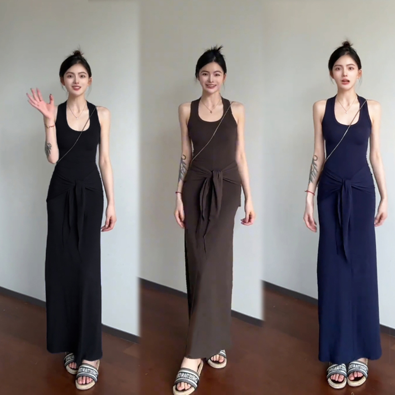 【High-Quality Cotton】Comes with a Shawl, Pure and Alluring U-Neck Tank Top Dress, Long Skirt, Slimming and Figure-Flattering Women's Clothing