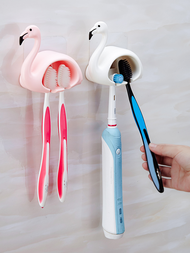Creative and cute powder room wall-mounted electric toothbrush shelf Tooth storage shelf Bathroom suction wall-mounted toothbrush holder