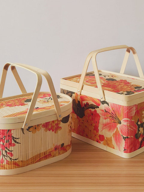 Bamboo Woven Printed Bamboo Basket Packaging for Dragon Boat Festival Rice Dumplings, Mid-Autumn Festival Mooncakes, Gift Boxes for Eggs, Fruits, Snacks, and Specialty Products