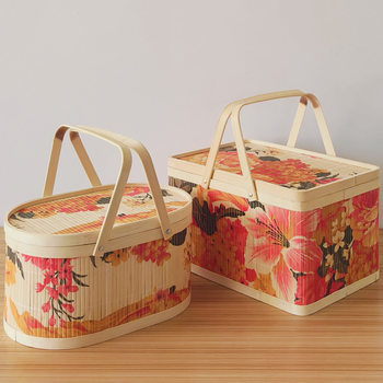 Bamboo Woven Printed Bamboo Basket Packaging for Dragon Boat Festival Rice Dumplings, Mid-Autumn Festival Mooncakes, Gift Boxes for Eggs, Fruits, Snacks, and Specialty Products