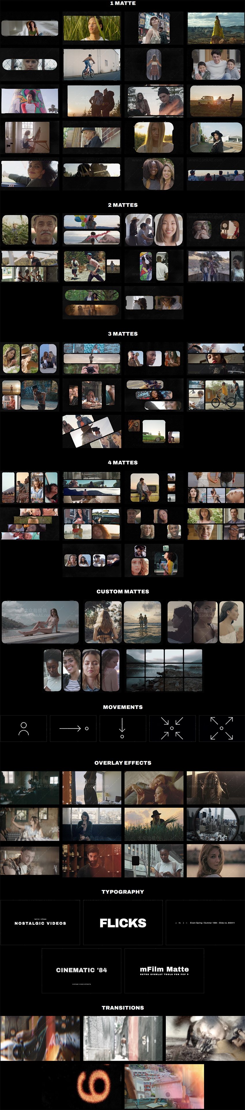 FCPX插件-82组复古怀旧老电影胶片边框遮幅多画面视频分屏插件