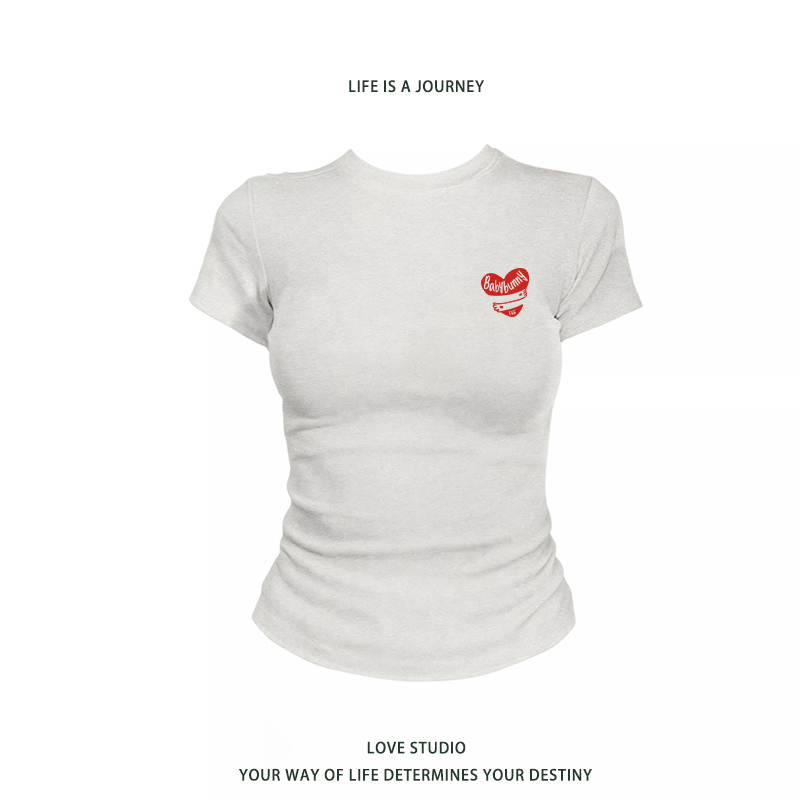Trendy Letter Print Niche Design Pure Cotton Short-Sleeve T-Shirt for Women, Summer 2026, Hot Girl Style, Short and Slim Fit Top
