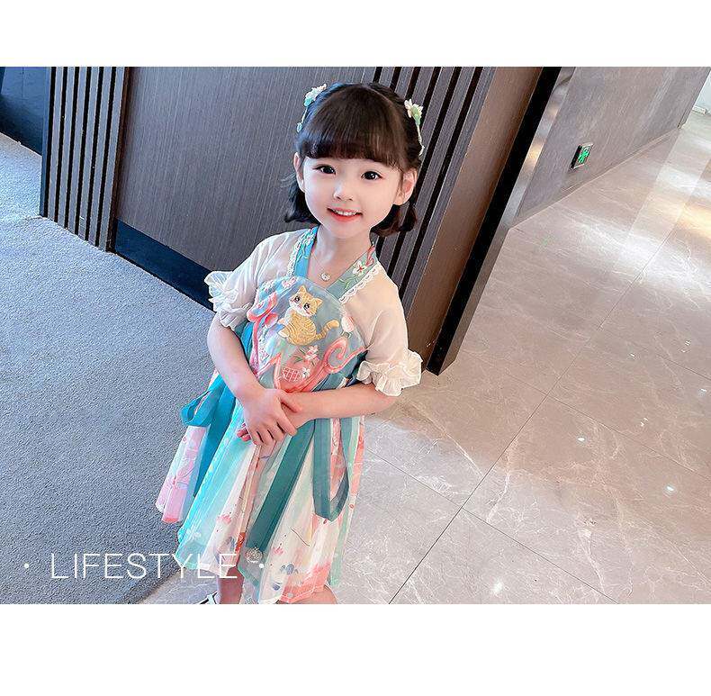 китайский костюм 女童连衣裙中国风女孩旗袍2025新款夏装儿童汉服演出服宝宝公主裙 OTHER