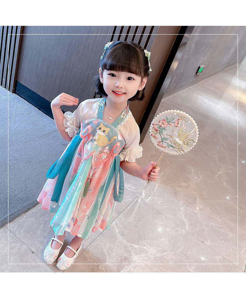 китайский костюм 女童连衣裙中国风女孩旗袍2025新款夏装儿童汉服演出服宝宝公主裙 OTHER