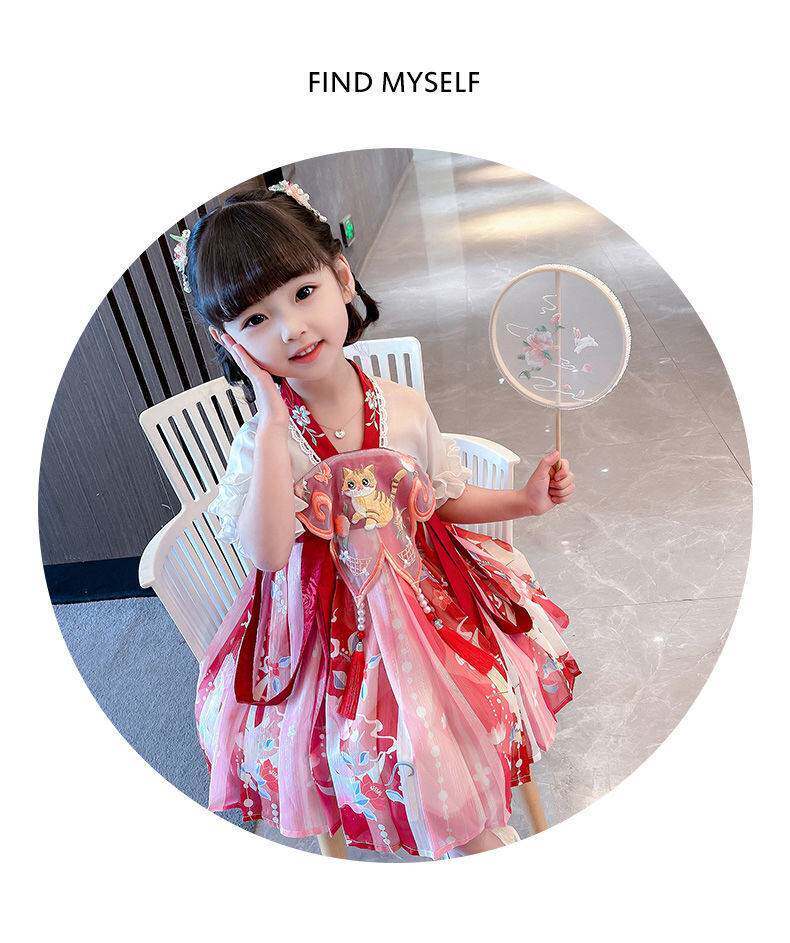 китайский костюм 女童连衣裙中国风女孩旗袍2025新款夏装儿童汉服演出服宝宝公主裙 OTHER