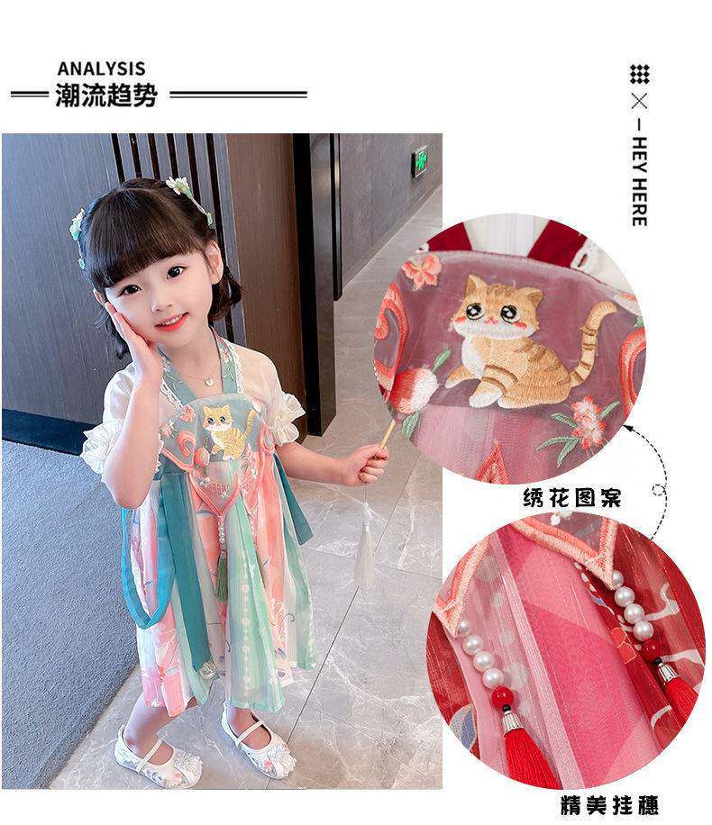 китайский костюм 女童连衣裙中国风女孩旗袍2025新款夏装儿童汉服演出服宝宝公主裙 OTHER