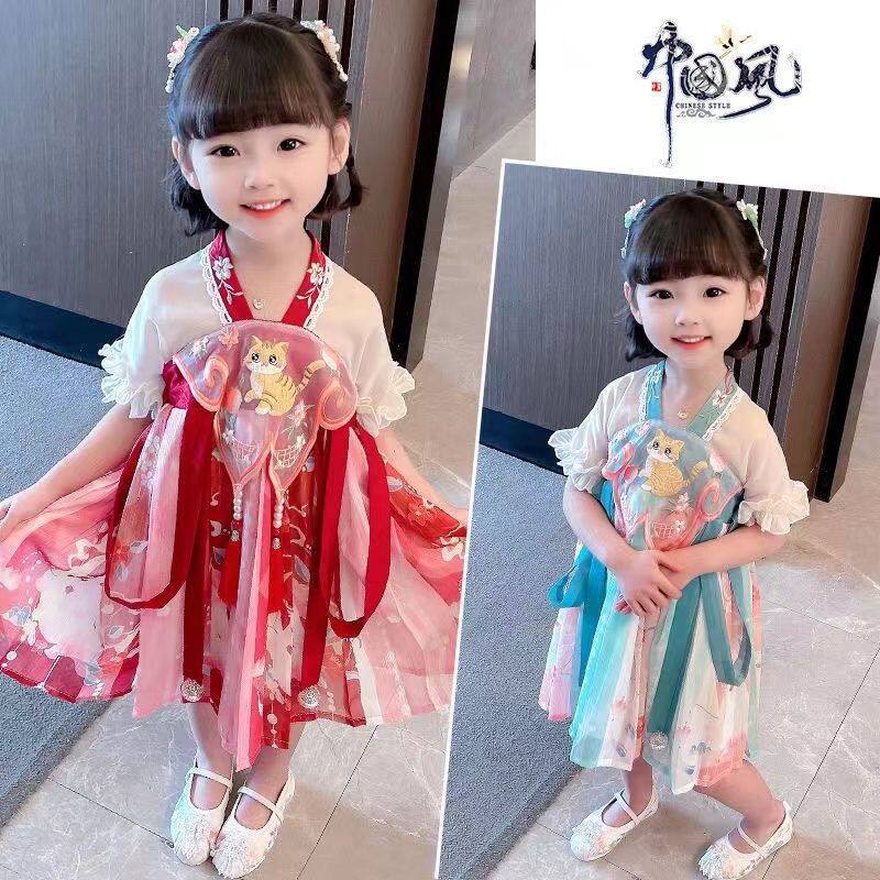 китайский костюм 女童连衣裙中国风女孩旗袍2025新款夏装儿童汉服演出服宝宝公主裙 OTHER