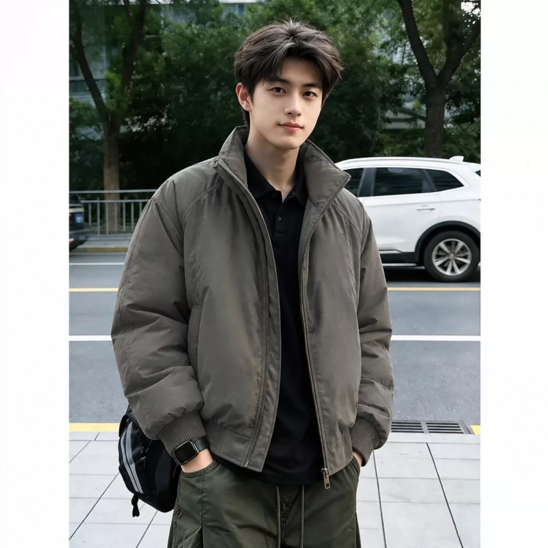 2027 Winter Hot-Selling down Jacket for Men, American-Style Stand-Up Collar, Short Bomber Jacket, Cotton-Padded Jacket, Cool and High-End for Men 2027 Winter Hot-Selling down Jacket for Men, American-Style Stand-Up Collar, Short Bomber Jacket, Cotton-Padded Jacket, Cool and High-End for Men