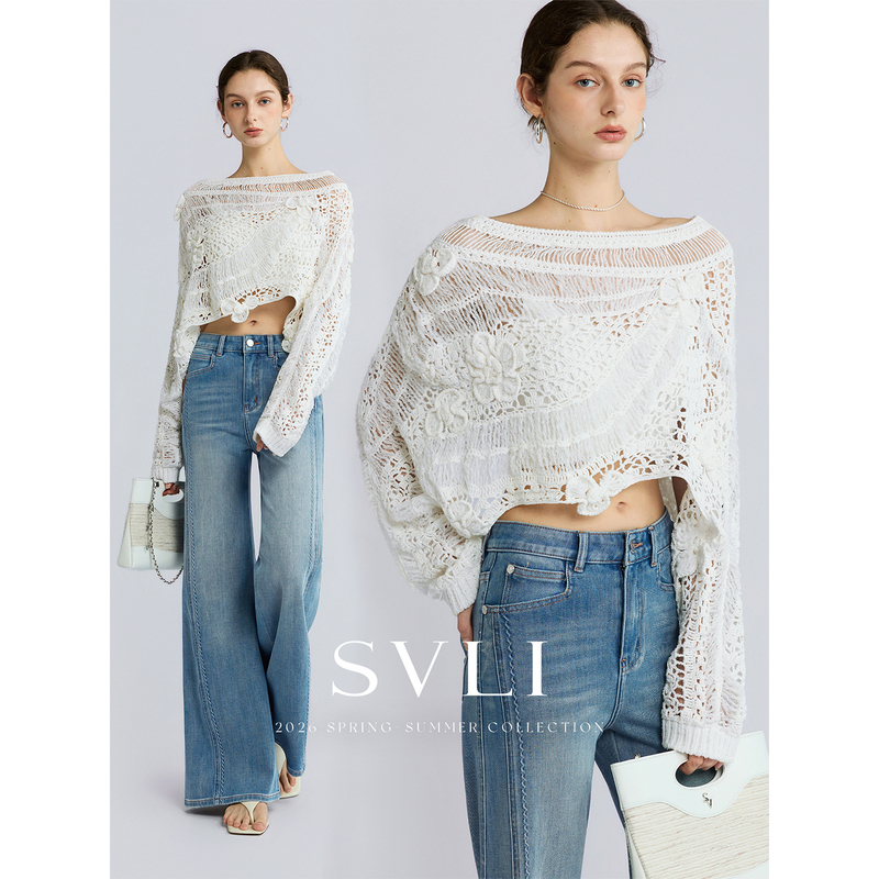 Svli｜''Morning Flowers, Evening Harvest'' Heavy-Duty Japanese Paper Yarn Lyocell Handmade Three-Dimensional Crochet Holiday Short Cover-Up Knitwear