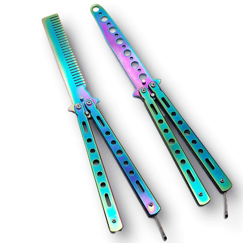 Manufacturer direct color titanium butterfly comb folding comb without open edge practice knife training knife tool