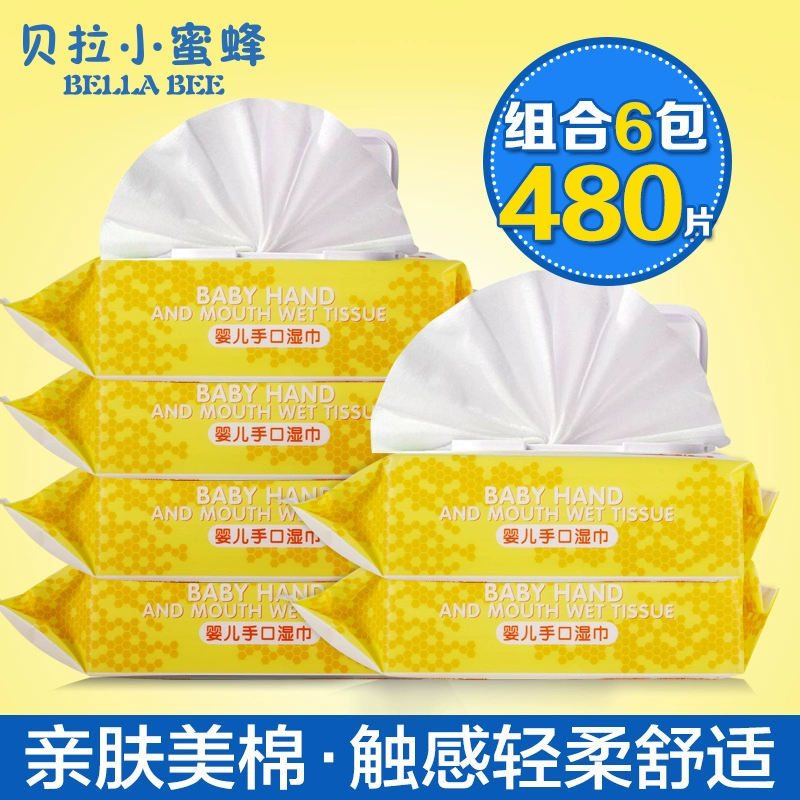 Bella Bee lau khăn lau miệng tay em bé có nắp 80 cái bơm * 6 gói khăn lau sơ sinh khăn giấy ướt - Khăn ướt