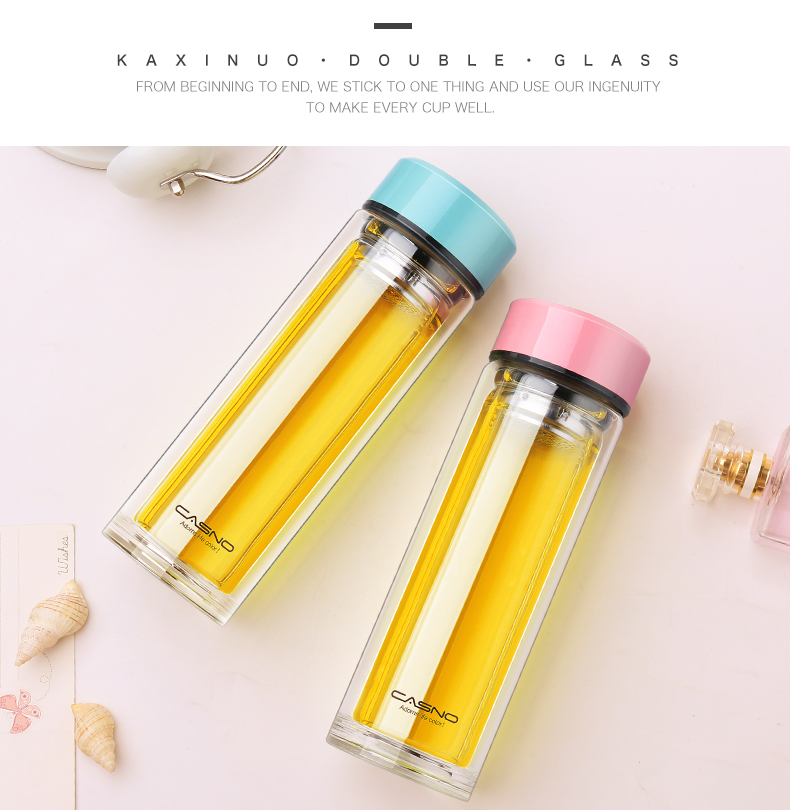Cốc thủy tinh cốc nam và nữ hai lớp tách trà cầm tay hộ gia đình lọc trong suốt cốc tay tùy chỉnh bình giữ nhiệt lock&lock 450ml