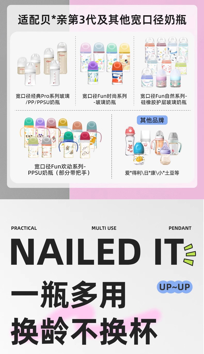 Крышка для бутылочек 安配水杯盖适配贝亲第3代奶瓶配件宽口奶瓶转换头直饮吸管重力球 Residential distribution