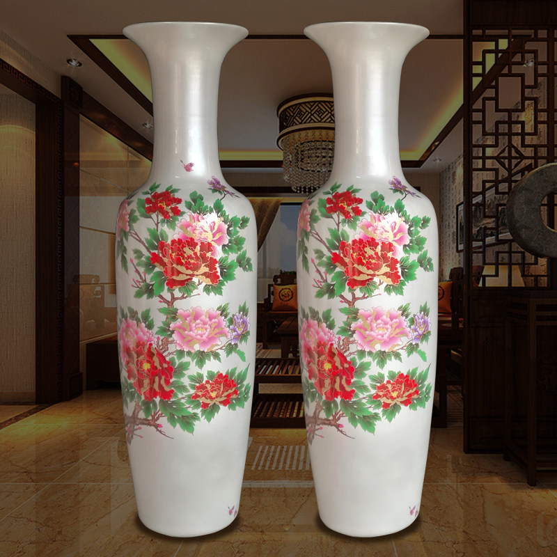Jingdezhen ceramics high-grade white glaze peony blossom rich landing vase modern living room decoration ornaments