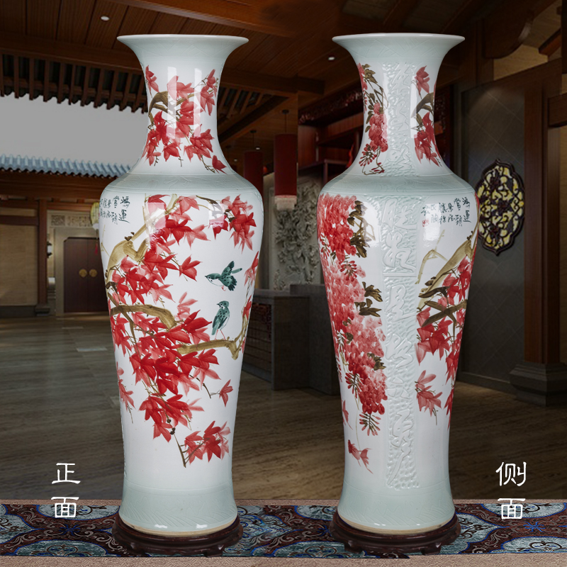Jingdezhen porcelain large vase ornaments Living room floor-to-ceiling blue and white porcelain lotus peony hotel decoration home gifts