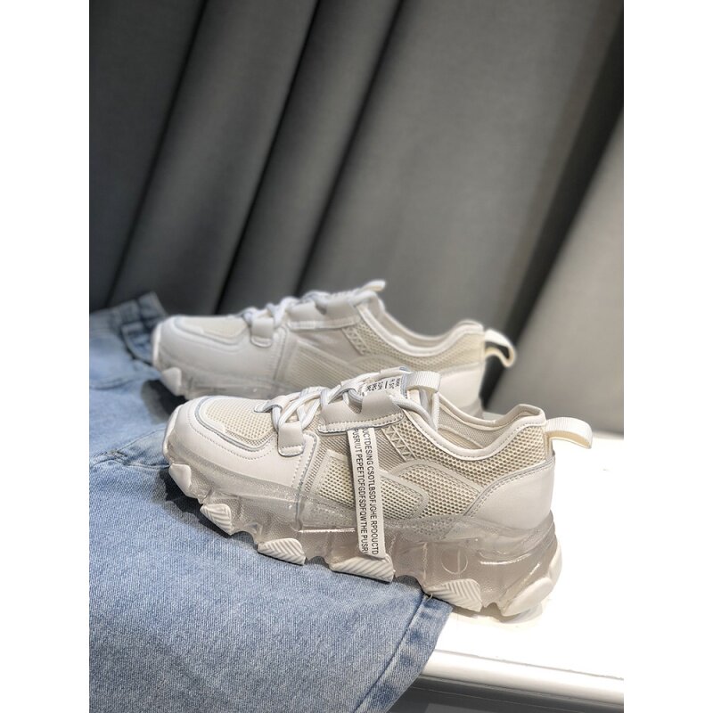 Foot-showing little daddy shoes women 2020 summer breathable mesh jelly bottom ins trendy super hot net red thick-soled sneakers