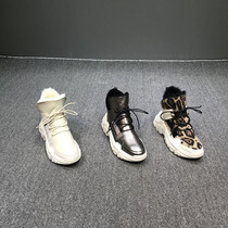 European Station 2019 Winter New European Stock Lace Leather Hair Integrated Snow Boots Woman Short Barrel Plus Suede Net Red Thick Undercotton Shoes