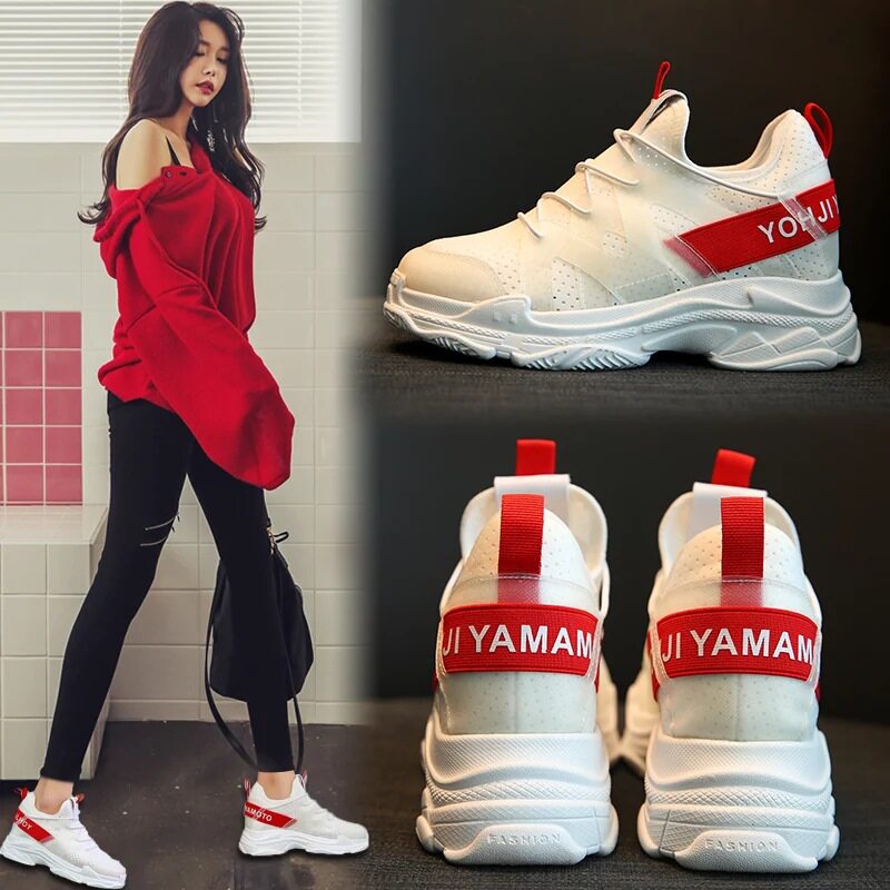 2018 new ulzzang Harajuku inner heightening sneakers female net red Korean version ins super hot all-match old shoes