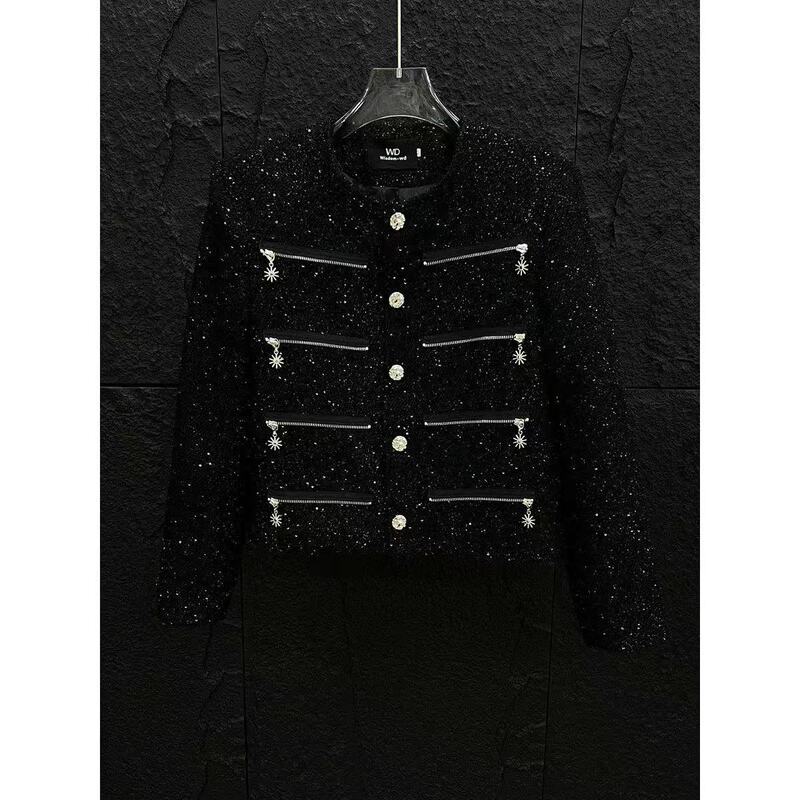Chanel-Style Retro Street-Style Jacket for Men, High-End Tweed with Shoulder Pads, Zipper Design, Sequined Short Jacket Chanel-Style Retro Street-Style Jacket for Men, High-End Tweed with Shoulder Pads, Zipper Design, Sequined Short Jacket