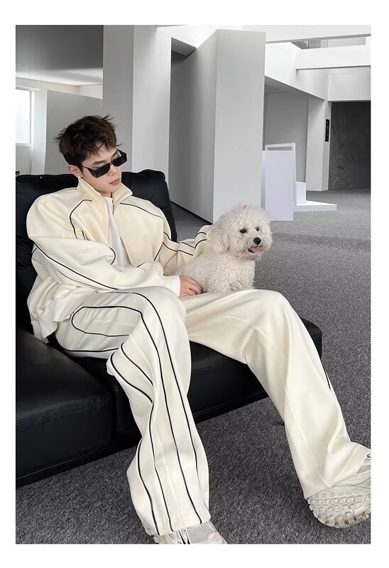 High-End, Cool and Casual Sports Suit for Men, Loose-Fitting Design, Cardigan Jacket, Wide-Leg Pants, Two-Piece Trendy Set