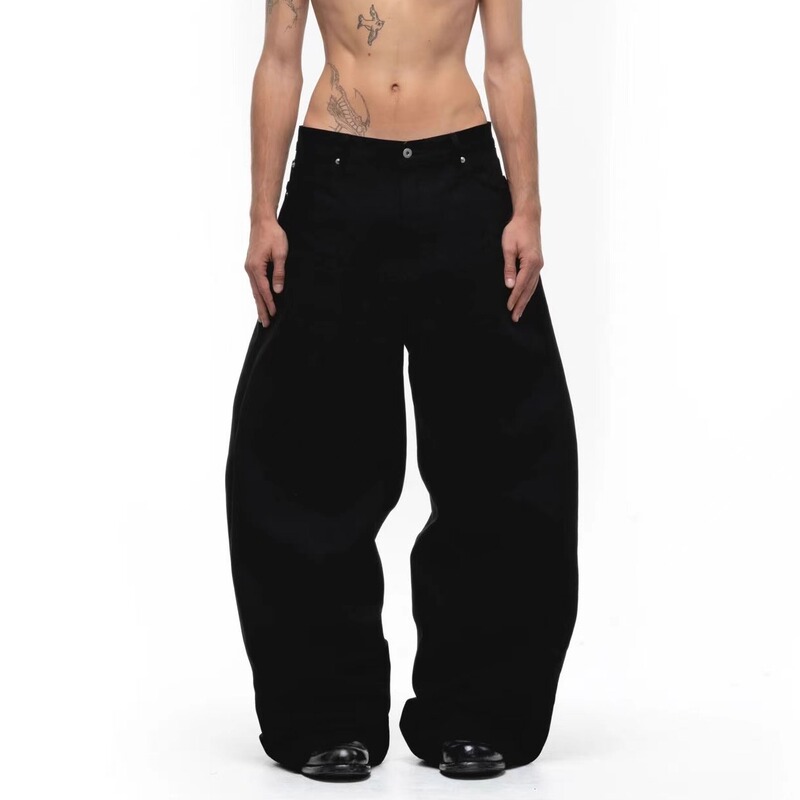 No Faith Studios Curved Knife Cut Three-Dimensional Baggy Japanese Bamboo Texture Red Edge Raw Denim Jeans No Faith Studios Curved Knife Cut Three-Dimensional Baggy Japanese Bamboo Texture Red Edge Raw Denim Jeans