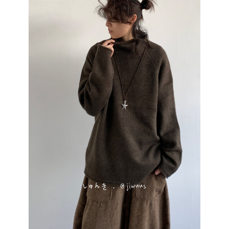 Winter New Japanese Retro Unisex Turtleneck Sweater for Men and Women, Solid Color Loose Knit Sweater Base Shirt Top