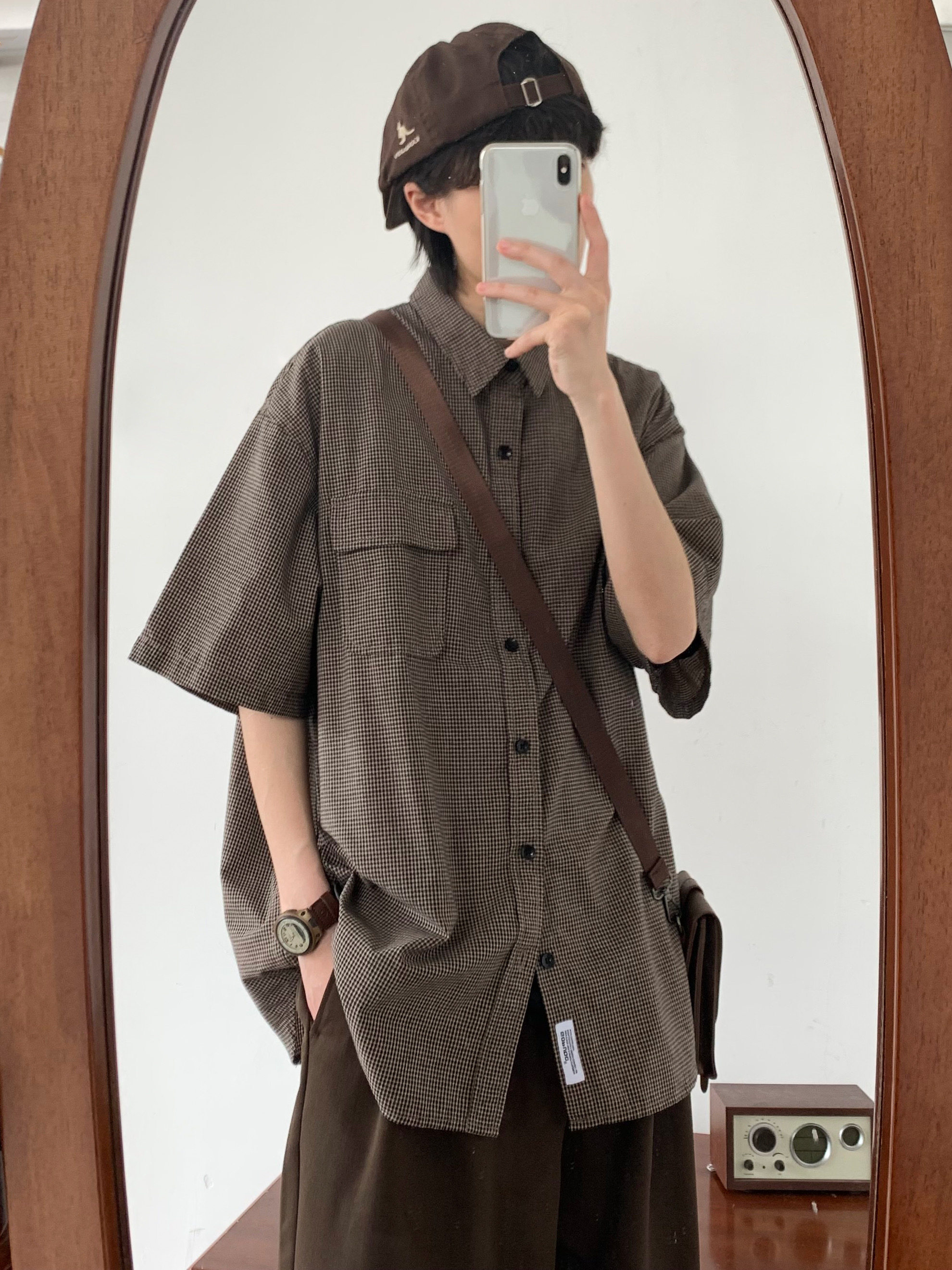 日系复古工装衬衫男女百搭宽松古着学院风休闲学生短袖衬衣外套潮-阿里巴巴