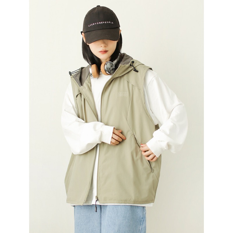 Mandu Japanese-Style Trendy Outdoor Workwear Functional Vest Loose Sleeveless Tank Top Mountain-Style Couple Hooded Jacket