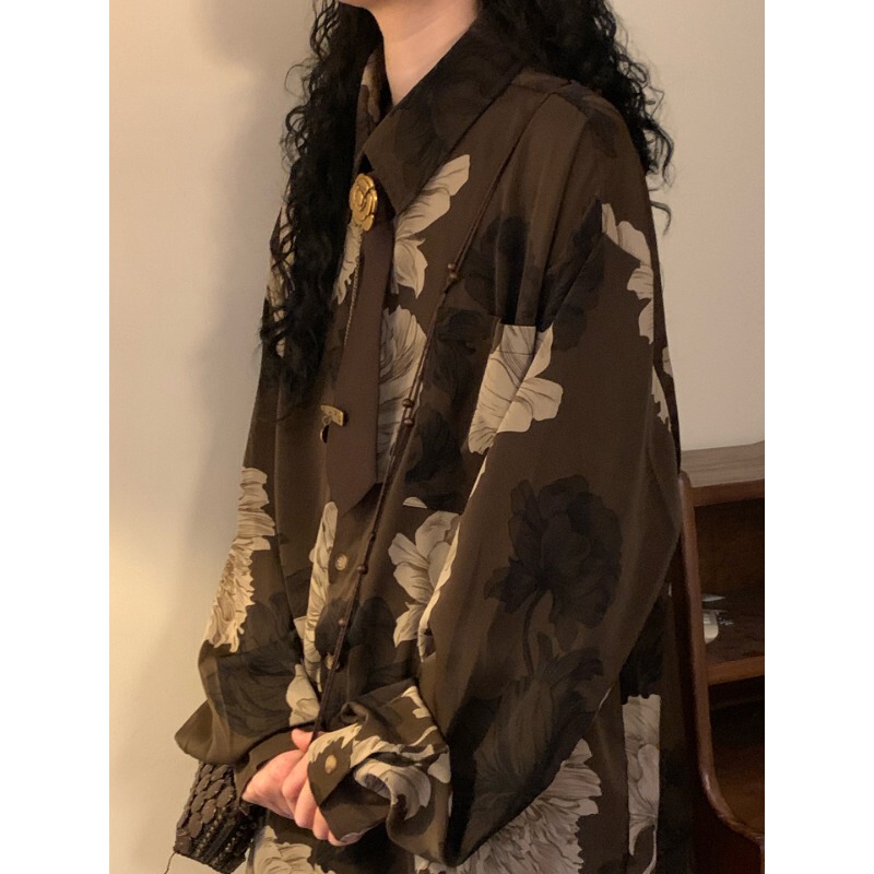 Naga LAOSHU 2026 Spring American Retro Hong Kong Style Printed Long-Sleeved Shirt for Women Loose Artistic High-End Top