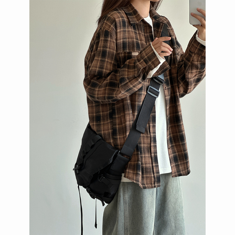 9Th Retro Plaid Shirt Brushed Japanese Style Loose Cityboy Versatile Long-Sleeve Shirt Jacket Spring and Autumn Unisex 9Th Retro Plaid Shirt Brushed Japanese Style Loose Cityboy Versatile Long-Sleeve Shirt Jacket Spring and Autumn Unisex