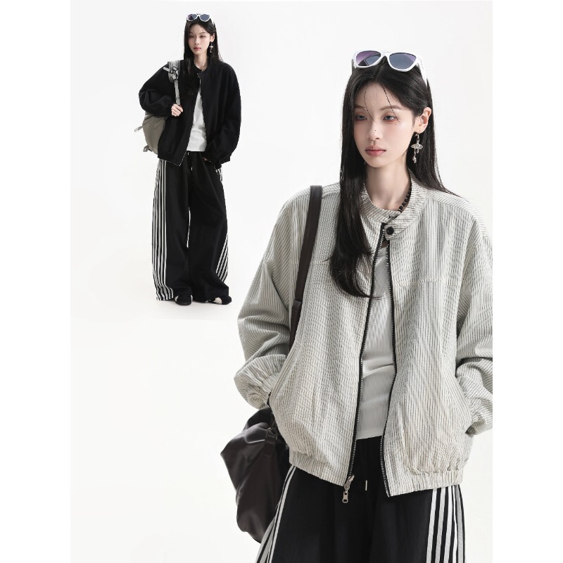 【Waste of Time】Striped Reversible Jacket for Women, Autumn Design, Niche Unisex Style, Loose-Fitting Jacket for Men 【Waste of Time】Striped Reversible Jacket for Women, Autumn Design, Niche Unisex Style, Loose-Fitting Jacket for Men