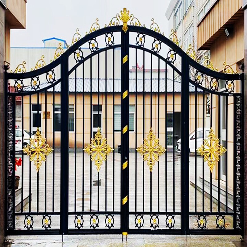 Shenzhen Guangzhou Villa Iron Art Gate Double Door Electric Aluminum Art Courtyard Gate Village Yard Entrance Door Chinese