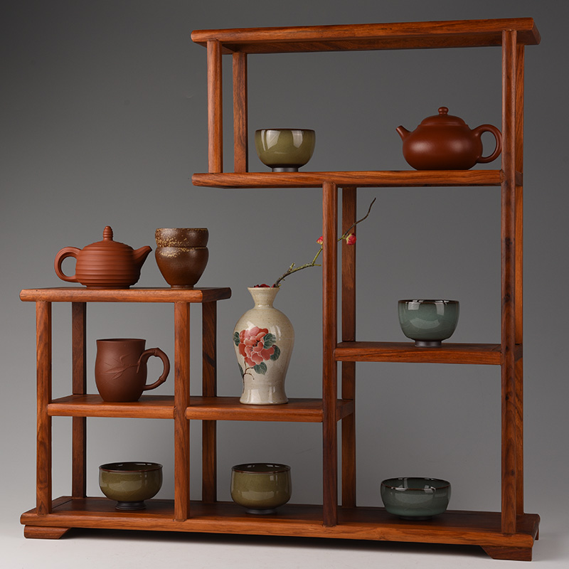 Zisha pot shelf solid wood Bogu rack put teapot rack Huanghuali storage layer rack Kung Fu tea set rack small