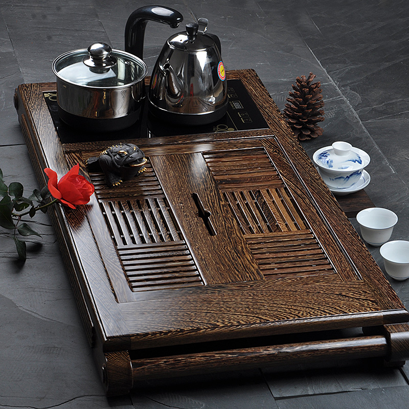 Gin Kung Fu Tea Set Four All-in-one Suit Chicken Wings Wood Tea Tray Solid Wood Tea Tray Home Tea Terrace Ttai Tea Sea-Taobao