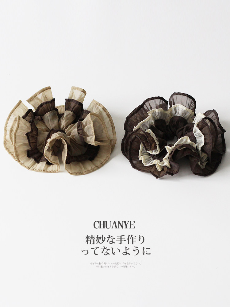 Kawano Korean retro brown mesh hair tie for women with double-layer ruffle design headband and atmospheric ponytail hair tie